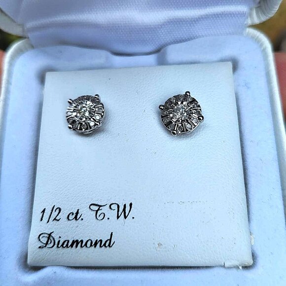 1/2 Carat T.W. Diamond Composite Round Stud Earrings MSRP $700 - Picture 5 of 11